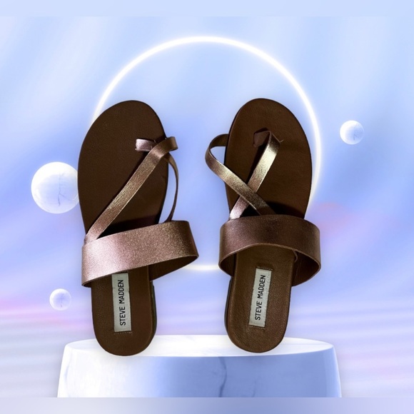 Steve Madden Athens rose gold sandals size 8.5  Athens Strappy Flat Faux Leather - Picture 5 of 16